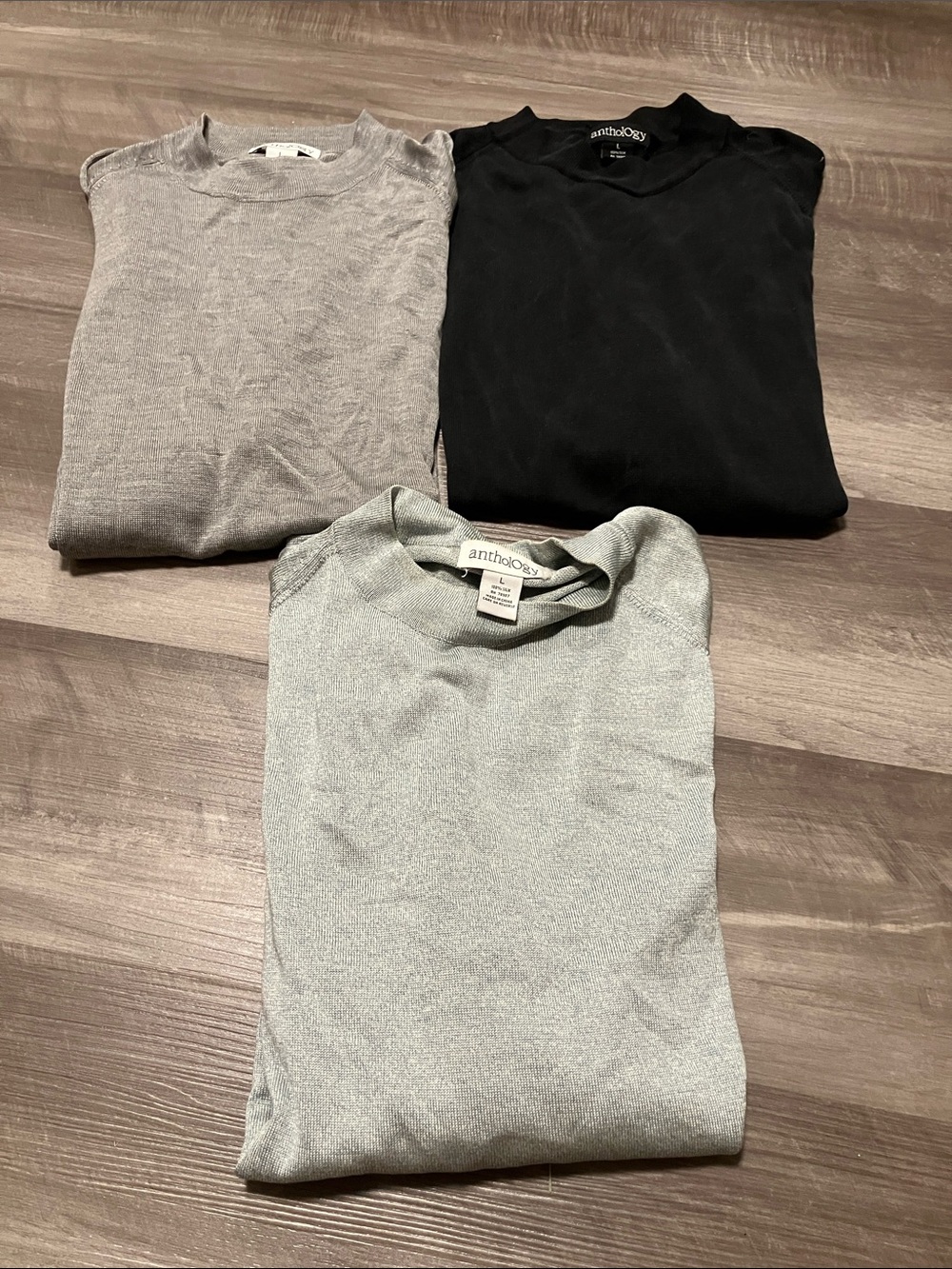 Anthology 100% silk shirt bundle short sleeve large black grey silver
